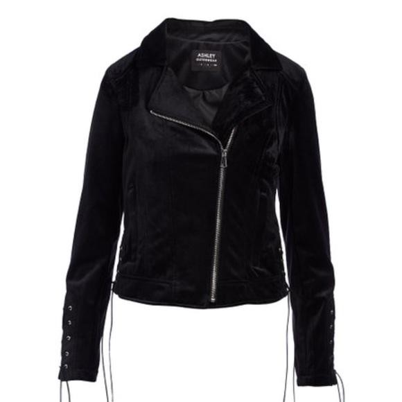 Ashley International black velvet moto jacket - Picture 1 of 8